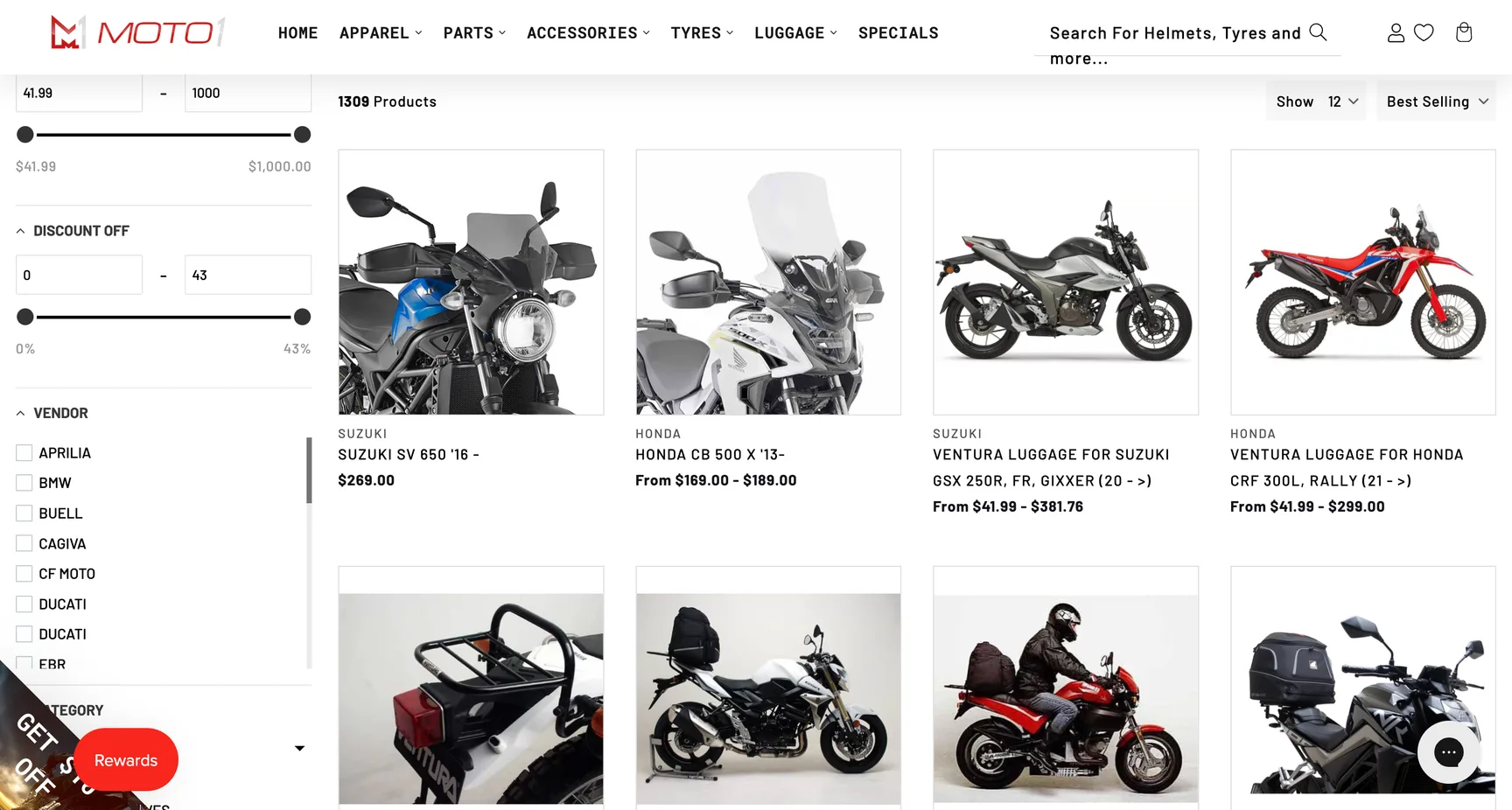 Catalogue de vêtements, pièces et accessoires moto de Moto1 NZ