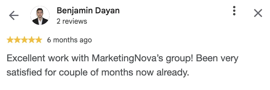 Avis Google de Benjamin Dayan sur MarketingNova