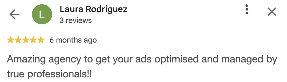 Avis Google de Laura Rodriguez sur MarketingNova