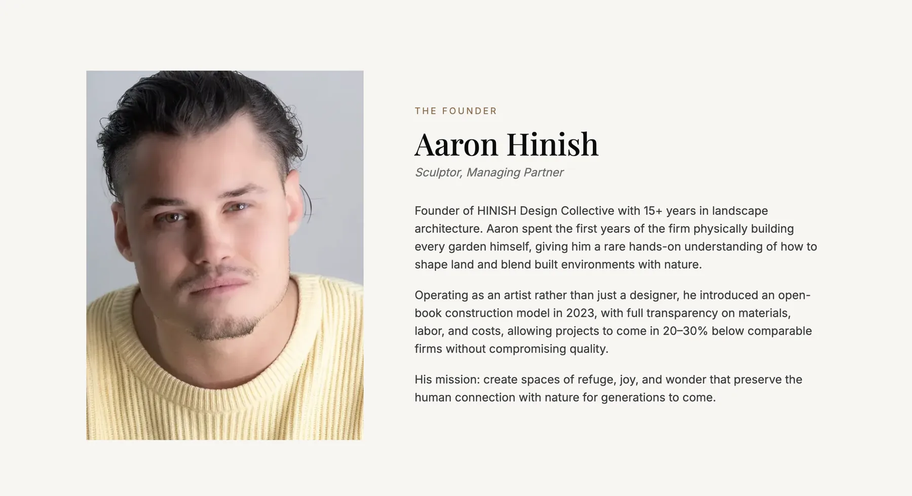 Aaron Hinish, sculpteur et associé gérant de HINISH Design Collective