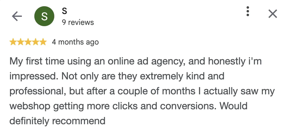 Avis Google de S sur MarketingNova