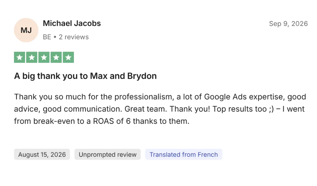 Avis Trustpilot de Michael Jacobs sur MarketingNova